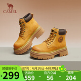 骆驼（CAMEL）大黄靴女时髦擦色粗跟户外工装马丁靴 L24W469612 土黄(4孔) 35