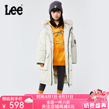 Lee大毛领连帽厚款保暖防风羽绒服儿童冬季保暖中长款潮男童女童外套 卡其色 150