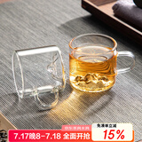 忆壶茶 功夫茶杯套装加厚耐热玻璃茶杯品茗杯带把手水杯主人杯家用杯架 【2只】80ML透明色山底款
