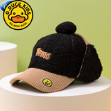 G.duck秋冬季儿童羊羔绒鸭舌帽男女童加厚防风棒球帽宝宝保暖护耳帽子潮 黑色 建议3-10岁左右 x 帽围50-55左右，可以调