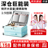 双星（doublestar）高颜值侧开盖行李箱大容量箱女男学生多功能拉杆箱登机密码皮箱子 天空蓝【可坐人丨带杯架】小清新 20英寸 -可登机箱