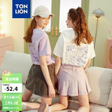 唐狮（TonLion）夏季短袖T恤女年新款印花半袖上衣设计感小众宽松T恤衫 本白 L