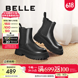百丽（Belle）切尔西靴女商场同款黑色英伦皮靴短靴X2G2DDD3 黑色 37 (235mm)