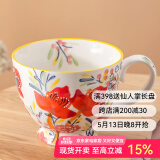 JOYYE马克杯带盖勺大容量釉下彩水杯节日礼物送女生高档实用伴手礼 三角梅配粉盖