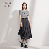 三彩2025秋季新款复古高腰长款伞裙百褶裙半身裙A字裙小个子M 深邃灰 M 160/68A