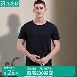 AB男T恤全棉圆领打底透气汗衫舒适宽松男短袖老人衫睡衣家居服T751 黑色 XL