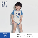 Gap婴儿夏季纯棉印花撞色短袖连体衣儿童装包屁衣505609 米色505583 90cm (18-24月)亚洲尺码