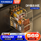 悍高（HIGOLD）拉篮304不锈钢厨房橱柜双层调味篮带阻尼导轨 300柜2层PDL调味篮-无刀筷盒
