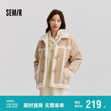森马（Semir）外套女牛角扣翻领宽松文艺2024冬季仿麂皮仿兔毛夹克109724108011