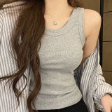 【遮副乳】吊带背心薄款螺纹宽肩带背心防走光打底显瘦美背上衣女 灰色【992】 4XL 建议【155-160斤】