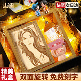 山迪生日礼物女木刻画真人照片定制结婚周年纪念日七夕礼物送老婆女友 升级旋转双面6寸[2张竖版照片]