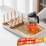 瓷牌茗茶具玻璃茶具套装可拆洗内胆飘逸杯泡茶壶居家办公懒人自动红茶泡茶器 尚型飘逸杯+6杯+梯型架+盘 500ml