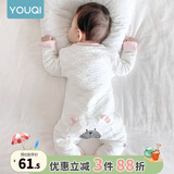优奇婴儿衣服新生儿保暖三层夹棉连体衣春秋冬季哈衣爬服男女宝宝睡衣 升级【三层暖棉】屁屁熊粉色 90cm