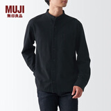 无印良品（MUJI）男式 法兰绒立领衬衫 长袖休闲百搭衬衣男士外套纯棉全棉ACA75C1A 黑色 S  （165/84A）