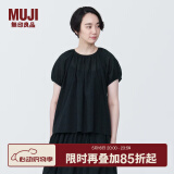 无印良品（MUJI） 女式 强捻短袖罩衫女装衬衫衬衣内搭夏季款纯棉全棉上衣BC2J8C4S 黑色 S 155/80A