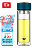 富光双层玻璃杯水杯男女车载家用高硼硅玻璃杯泡茶杯带茶隔玻璃杯子 蓝色 320ml 双层玻璃直杯