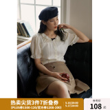 独束大码女装法式甜美荷叶边风琴褶小衫女夏季微胖mm显瘦衬衫上衣 香草奶油杏 L