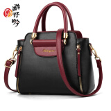 游子吟女包生日礼物送妈妈包包百搭新款手提包女士包休闲斜挎包大容量 酒红拼黑+花+手链+梳子