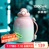 物生物（RELEA）运动水壶Tritan健身水杯大容量大肚杯子吸管杯耐高温便携塑料杯 水桃粉-保温款 1.5L