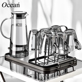 Ocean玻璃把手杯水具套装家用待客茶杯320ml赠耐热壶杯架托盘
