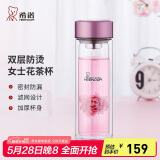 希诺双层玻璃杯家用办公水杯女高颜值过滤泡茶杯子XN-9505桃红 220mL