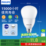 飞利浦（PHILIPS）led灯泡节能灯泡家用客厅超亮小灯泡细口E14螺口6.5W白光优视型