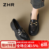 ZHR乐福鞋女软底百搭网面透气单鞋女英伦风粗跟女鞋 FTEP06E 黑色 37