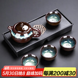 瓷牌茗茶具（cipaiming teaset） 茶具套装小套功夫茶壶便携一壶四杯家用会客泡茶器小茶台 沙金西施一壶四杯+磁石干泡盘