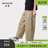 幻走（MOVEUP）2024夏季新款.FUN系列猫咪织唛设计师纯棉休闲直筒裤女 卡其绿 L