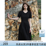 范思蓝恩夏季腰精裙气质收腰无袖背心连衣裙女夏季新款海边度假显瘦裙 黑色-有袖 XL