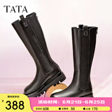 他她（TATA）厚底长筒靴女靴英伦加绒保暖骑士靴高筒靴秋冬新WXK02DG3 黑色(单里) 37