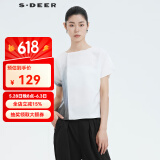 S.DEER圣迪奥新品晕染肌理拼接T恤S20280180 白色/90 S 160