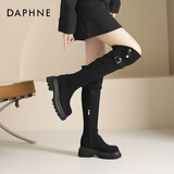 达芙妮官方过膝长筒靴女2025秋冬爆款美拉德厚底时装靴两穿翻折靴子女 黑色【过膝or翻折 可两穿】 37