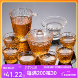 瓷牌茗茶具 玻璃茶具套装家用功夫茶具带过滤内胆泡茶壶茶杯盖碗整套茶具 冰露10件套