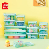 名创优品MINISO桌面收纳盒玩具家用首饰透明带盖长方形文具储物盒 3个装