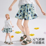 ASK JUNIOR童装儿童裤子女童夏装新品短裤撞色印花裙裤五分裤休闲花苞裤