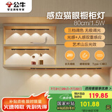 公牛（BULL）感应猫眼橱柜灯磁吸充电山丘光效展柜玄关氛围小夜灯 黑80cm三色