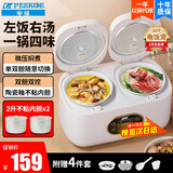 半球（PESKOE）双胆电饭煲电饭锅 智能多功能微压锅 2+2L双胆双控煮饭锅 家用3-4个人煲汤煮粥迷你小型电饭锅煮粥 4L 陶瓷釉不粘锅