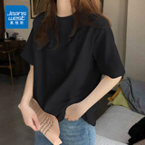 真维斯（Jeanswest）纯棉短袖女夏季2026新款休闲百搭半袖体恤衫女士潮流t恤女上衣服 黑色 纯色 M