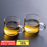 忆壶茶 功夫茶杯套装加厚耐热玻璃茶杯品茗杯带把手水杯主人杯家用杯架 【2只】100ML透明色光面款