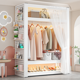 昭简简易衣柜全钢架结构卧室家用出租房简易衣架货架式衣帽架挂衣柜 【送前帘】三层高160cm 长60宽40cm