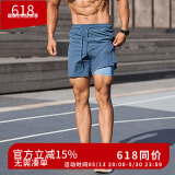 SOSOLEMON运动短裤男弹力透气健身夏季速干拉链口袋跑步四分裤男深蹲训练裤 蓝色（带内衬） XL 码