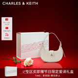 CHARLES&KEITH三角扣新月包腋下包单肩包包女包女友生日520礼物CK2-50271205 粉白色Chalk S