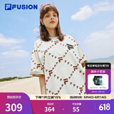 斐乐（FILA）FUSION潮牌情侣短袖T恤夏季宽松休闲老花满印花圆领男女装上衣 仿古白-IV XS (160)