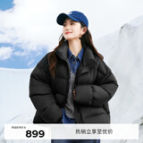 伊芙丽分割线口袋设计立领短款白鸭绒羽绒服女2024秋装新款面包服 黑色 165/88A/L 131-140斤
