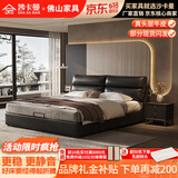 沙卡曼 【评价2万+】床头层牛皮床简约主卧双人床现代软靠储物婚实木床 旗舰版真皮单床+1柜+席梦思乳胶床垫 1.8*2米气压结构