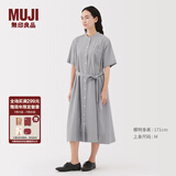 无印良品（MUJI）女式 凉感 短袖衬衫连衣裙女装裙子纯棉25年夏季长裙凉感物语 灰色条纹 M (160/84A)