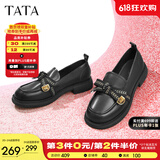 他她（TATA）通勤百搭乐福鞋2024春季新款方跟小皮鞋女单鞋WCPA1AA3 黑色 34