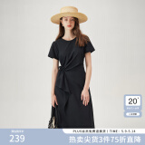 范思蓝恩夏季圆领抽绳褶皱设计感连衣裙女2024夏装新款白色高腰A字裙女 黑色 M