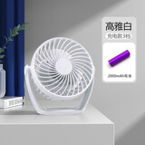 XAXR USB小风扇桌面夹子风扇可充电小台扇大风力低音台式风扇循环冷风扇办公室宿舍床头多功能小型风扇 充电款白色|2000毫安|两档大风力